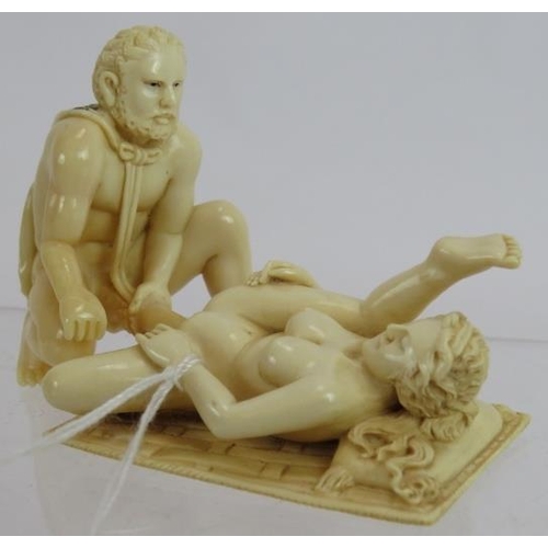 272 - A Japanese Meiji period two-piece ivory erotic carving in the ancient Grecian taste, signed, depicti... 