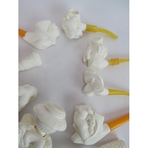 283 - A collection of 10 Turkish Meerschaum Erotic Pipes, modelled in relief with various naked bodies eng... 