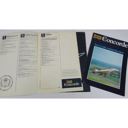 296 - A mixed lot of Concorde memorabilia including a 1977 menu, fact sheet, two in-flight entertainment m... 