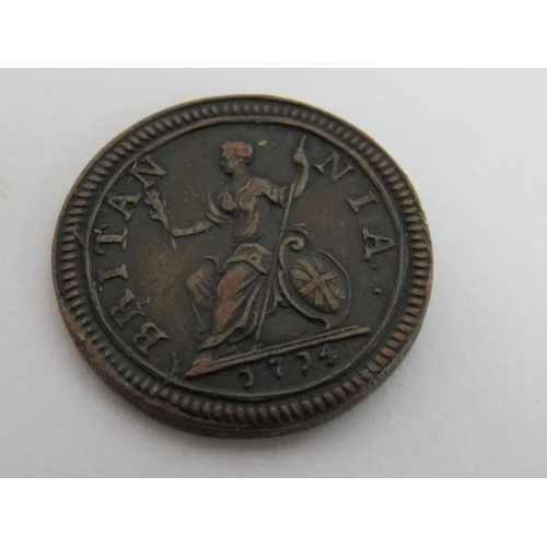 300 - A Queen Anne farthing coin 1714, diameter 24mm.
Condition report: Very good.