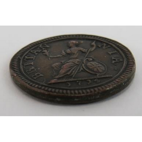 300 - A Queen Anne farthing coin 1714, diameter 24mm.
Condition report: Very good.