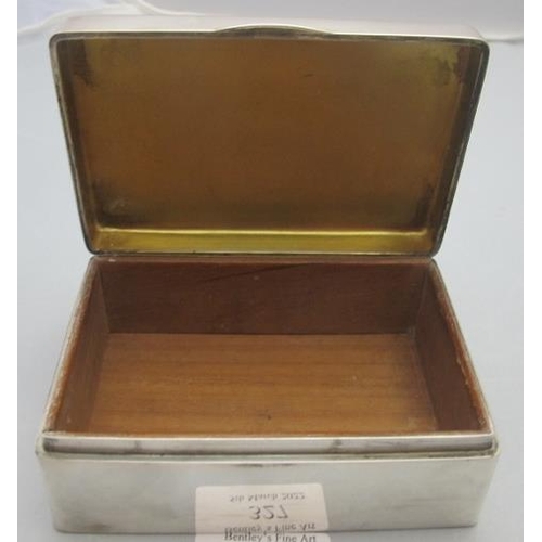 327 - A silver cigarette box with engraving to lid, Birmingham 1942, approx 5