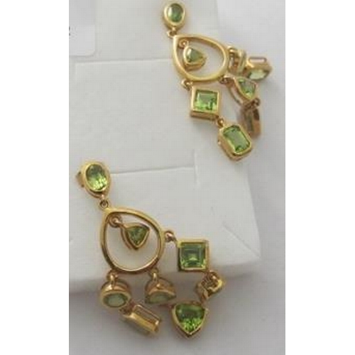 352 - Natural peridot gemstone earrings, large 45mm x 20mm chandelier style, articulated earrings. Bezel s... 