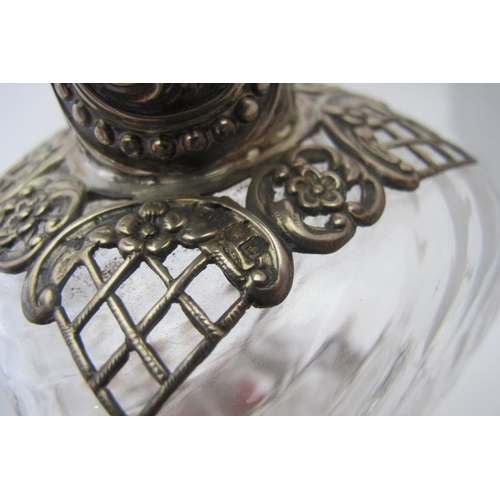 369 - A heavy cut glass square whisky decanter with silver collar and original stopper, London 1962 and a ... 