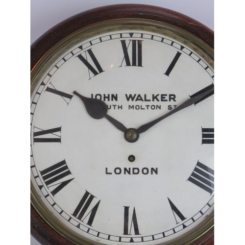 38 - A Victorian drop dial wall clock in oak case by John Walker, South Molton Street, London. Dial 31cm.... 