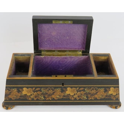 42 - An  unusual 19th century Tunbridge Ware desk stand with central pin cushion, floral borders & geomet... 