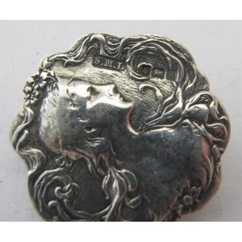 434 - A pair of silver Art Nouveau buttons depicting lady with flowing hair, Birmingham 1901, Samson Morde... 