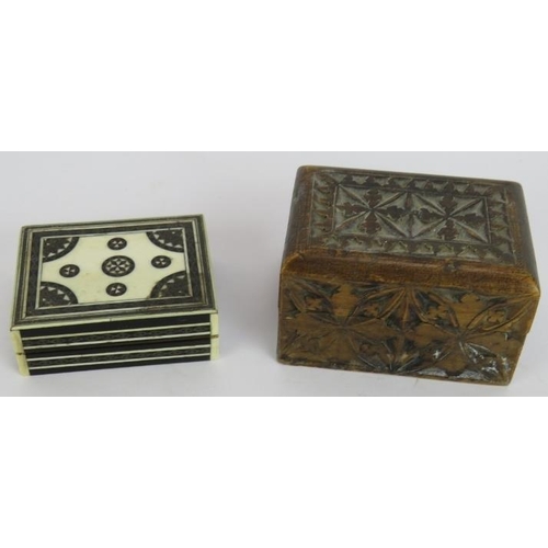 44 - An Indo-Persian micro mosaic inlaid box with ornately carved fish panel to the lid, 27cm x 12cm x 7c... 