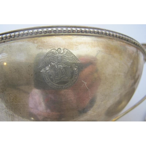 446 - A good pair of Georgian style two handled sauce tureens & covers with later assay hallmarks. Engrave... 