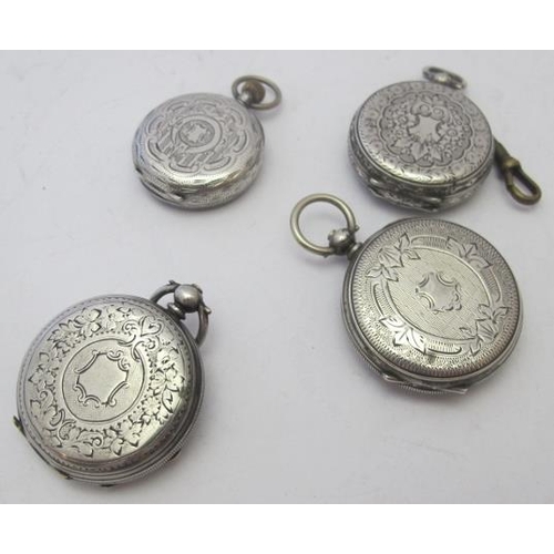 477 - A collection of four silver cased pocket watches, all having engraved backs, one marked 'Fine Silver... 