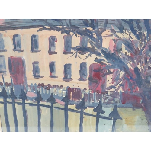 513 - Jo Brown (British, b. 1945) - 'Buildings and Railings', small watercolour, signed with initials, har... 