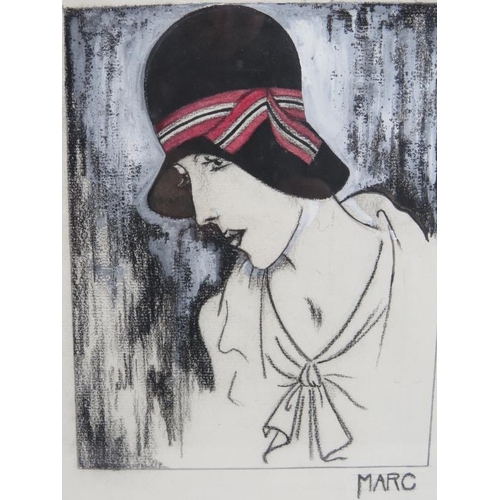 518 - Henry Worrall Luker (AKA Mark Luker, fl. 1919-1972) - 'Art Deco fashion sketch, lady wearing a hat',... 