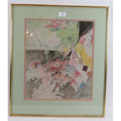 526 - Lindsey Anderson (20th century) - 'Still Life', crayon study, signed and dated 1984, 39cm x 34 cm, f... 