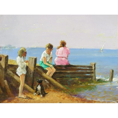 529 - Terence Storey PPRSMA RBSA FRCA (b. 1923) - 'Summer Holidays', oil on board, signed, inscribed verso... 