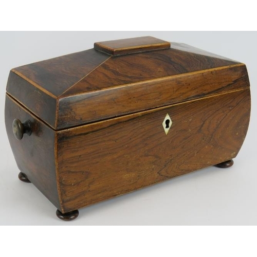 53 - A 19th Century rosewood tea caddy with boxwood stringing and all internal fittings. No key. 31cm x 1... 