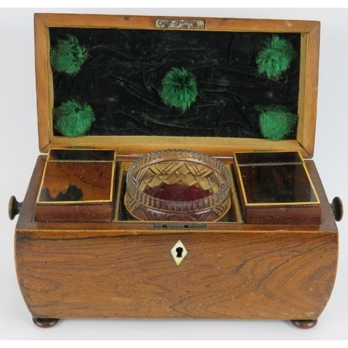 53 - A 19th Century rosewood tea caddy with boxwood stringing and all internal fittings. No key. 31cm x 1... 