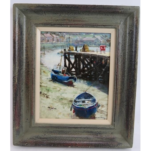 530 - Terence Storey PPRSMA RBSA FRCA (b. 1923) - 'The Esk at Whitby', oil on board, signed, inscribed ver... 