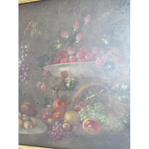 536 - Dutch School - large still life oil on canvas in the 18th century taste, depicting an array of fruit... 