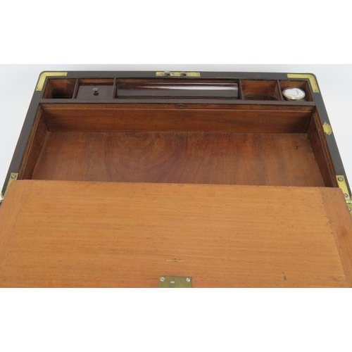 54 - A 19th Century brass bound rosewood writing slope with working Bramah lock, flush handles and docume... 