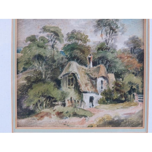 542 - Attributed to George Frost (1754-1821) - 'A Country Cottage', watercolour, inscribed verso, 9cm x 9c... 