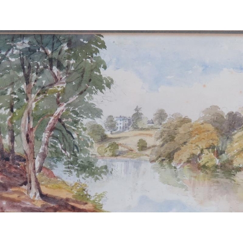 545 - British School (late 19th/early 20th century) - 'Country house, grounds and lake', watercolour, 16cm... 