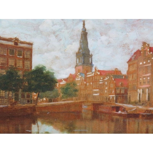 546 - Continental School (19th century) - 'City scene with buildings and canal', mixed media, 10cm x 17cm,... 