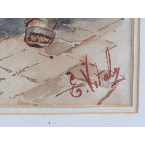 547 - E. Vitaly (19th century) - 'A bearded monk', watercolour, signed, 32cm x 15cm, framed.
Condition rep... 