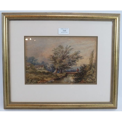 548 - Mrs F. Thomas (19th century) - 'The Footbridge, Adderbury', watercolour, signed, inscribed verso, 17... 