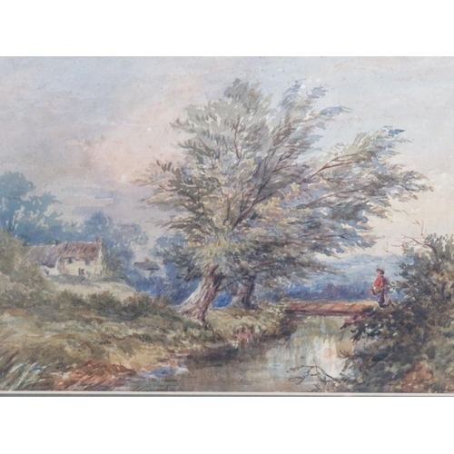 548 - Mrs F. Thomas (19th century) - 'The Footbridge, Adderbury', watercolour, signed, inscribed verso, 17... 