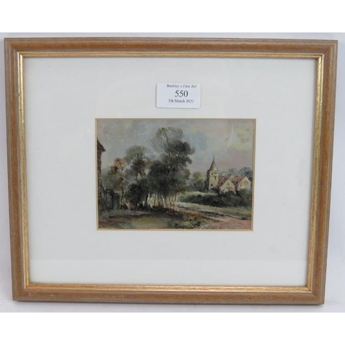 550 - British School (19th century) - 'A country church', oil, 10cm x 14cm, framed.
Condition report: No i... 