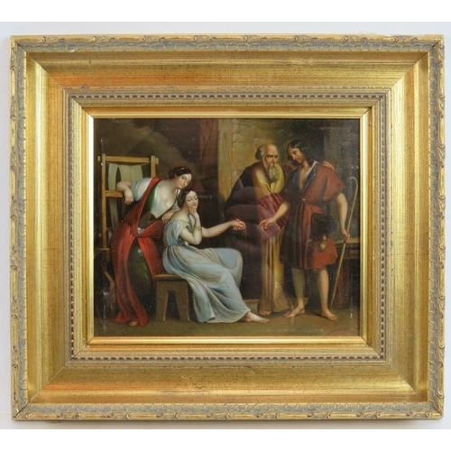 553 - 19th Century School - 'Ancient Figurative Interior Scene', overpainted, 16cm x 20cm, framed.
Conditi... 