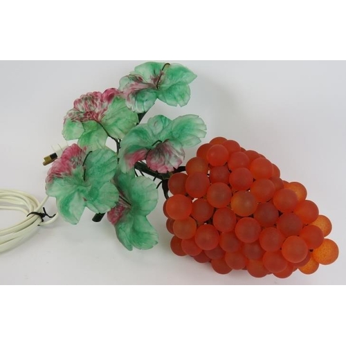 59 - A mid 20th Century Murano glass grape and vine wall lamp with pink and green leaves and orange/pink ... 