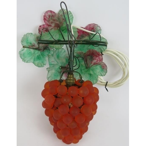 59 - A mid 20th Century Murano glass grape and vine wall lamp with pink and green leaves and orange/pink ... 