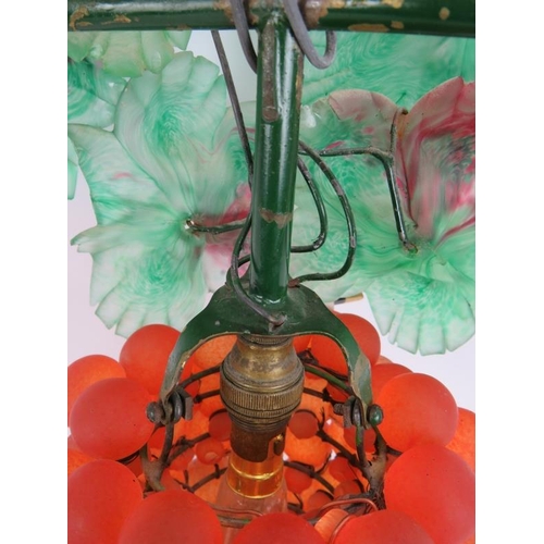 59 - A mid 20th Century Murano glass grape and vine wall lamp with pink and green leaves and orange/pink ... 