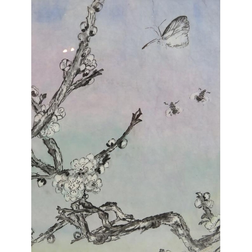 619 - Asian School (Contemporary) - 'Blossoms', watercolour, indistinctly inscribed/signed, 36cm x 30cm, f... 