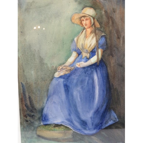 620 - Doris E. White (20th Century artist/illustrator) - 'Young Woman in a full length blue dress and bonn... 