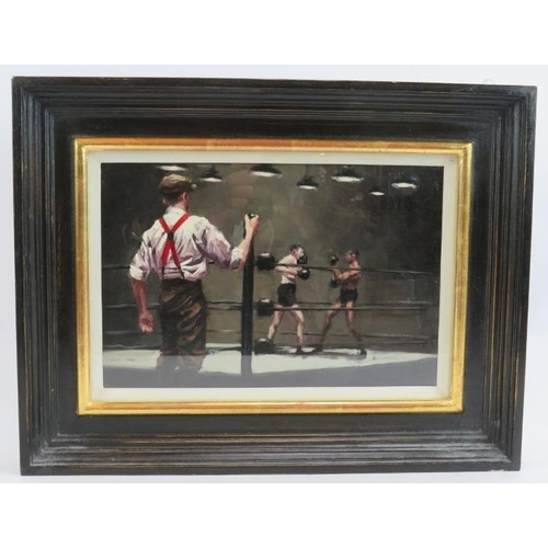 624 - Alistair Little (British, b. 1974) - 'Onlooker' (boxing Scene), oil on panel, signed, label verso fo... 