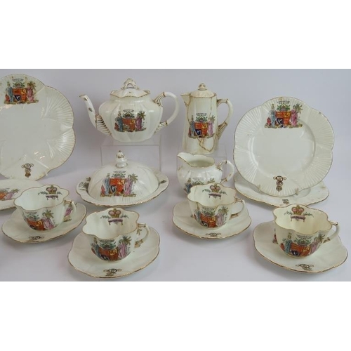 63 - A 26 piece Edward VII Coronation tea set, Foley China Wileman & Co. Each piece featuring an enamelle... 