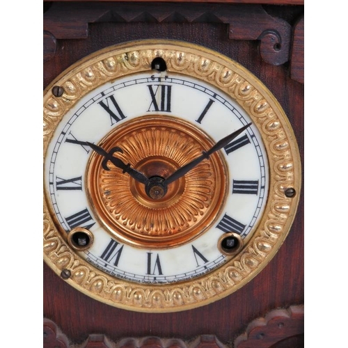 70 - A late 19th century striking mantel clock by Ansonia Clock Co, 8 day summit movement, oak case. Key ... 