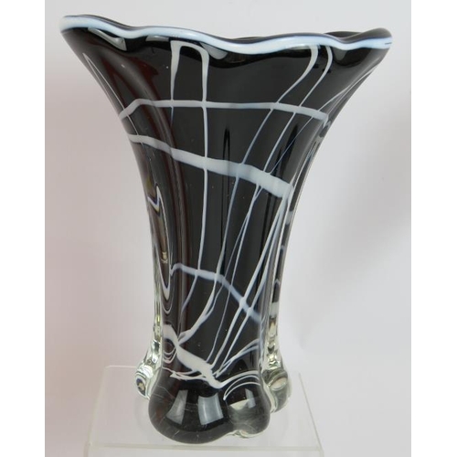 79 - A Murano style glass black & white vase, two decanters, three studio glass vases and a crystal swan ... 