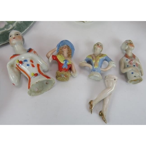 83 - A mixed lot of ceramics including a Dresden figure, Chinese porcelain plates, Majolica tea pot, etc,... 