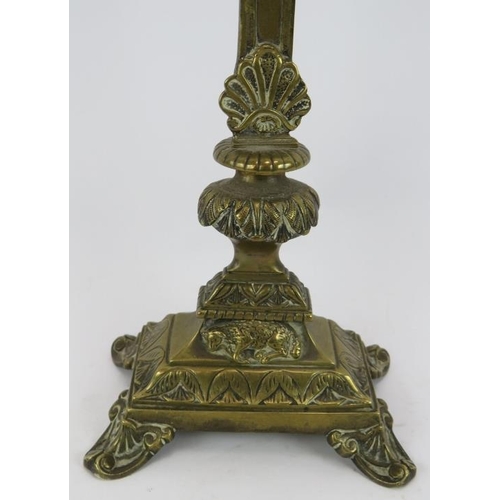 95 - An antique brass crucifix on stand. Height 45cm.
Condition report: Age related wear.