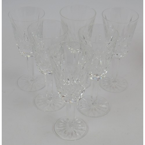 270 - A suite of 12 Waterford crystal glasses in Lismore pattern. Six Sherry/Port glasses 13cm tall and si... 