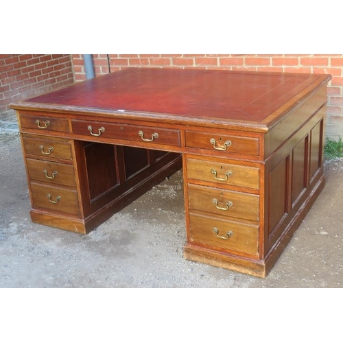 701 - A substantial Victorian mahogany twin pedestal partners desk, with inset gilt tooled burgundy leathe... 