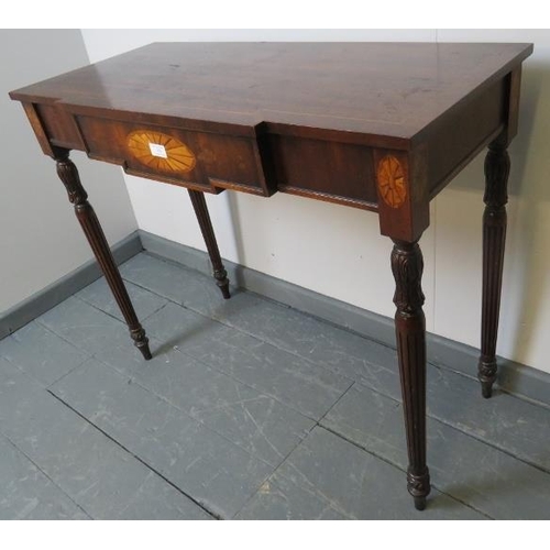 729 - An Edwardian style mahogany breakfront console table, crossbanded and strung with satinwood, featuri... 