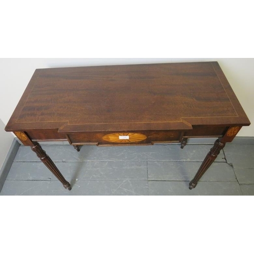 729 - An Edwardian style mahogany breakfront console table, crossbanded and strung with satinwood, featuri... 