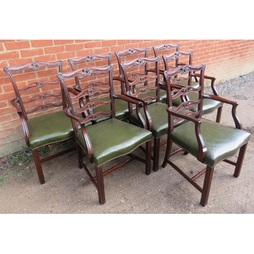 732 - A set of 8 19th century style mahogany carver chairs, with acanthus carved and pierced backrests, up... 