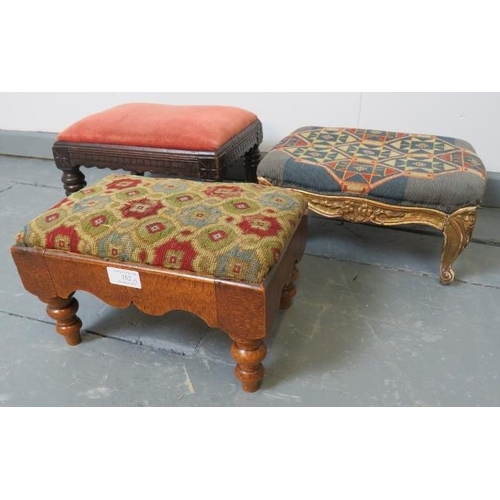 752 - A trio of 19th century footstools, in the Italian, Aesthetic and Victorian styles respectively.
Cond... 