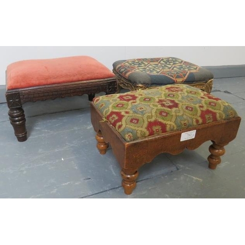 752 - A trio of 19th century footstools, in the Italian, Aesthetic and Victorian styles respectively.
Cond... 