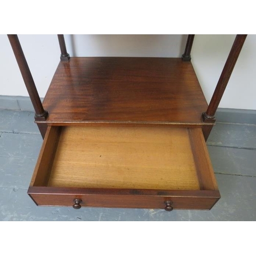 755 - A Victorian mahogany 5 tier whatnot with single base drawer, on tapering turned supports with brass ... 